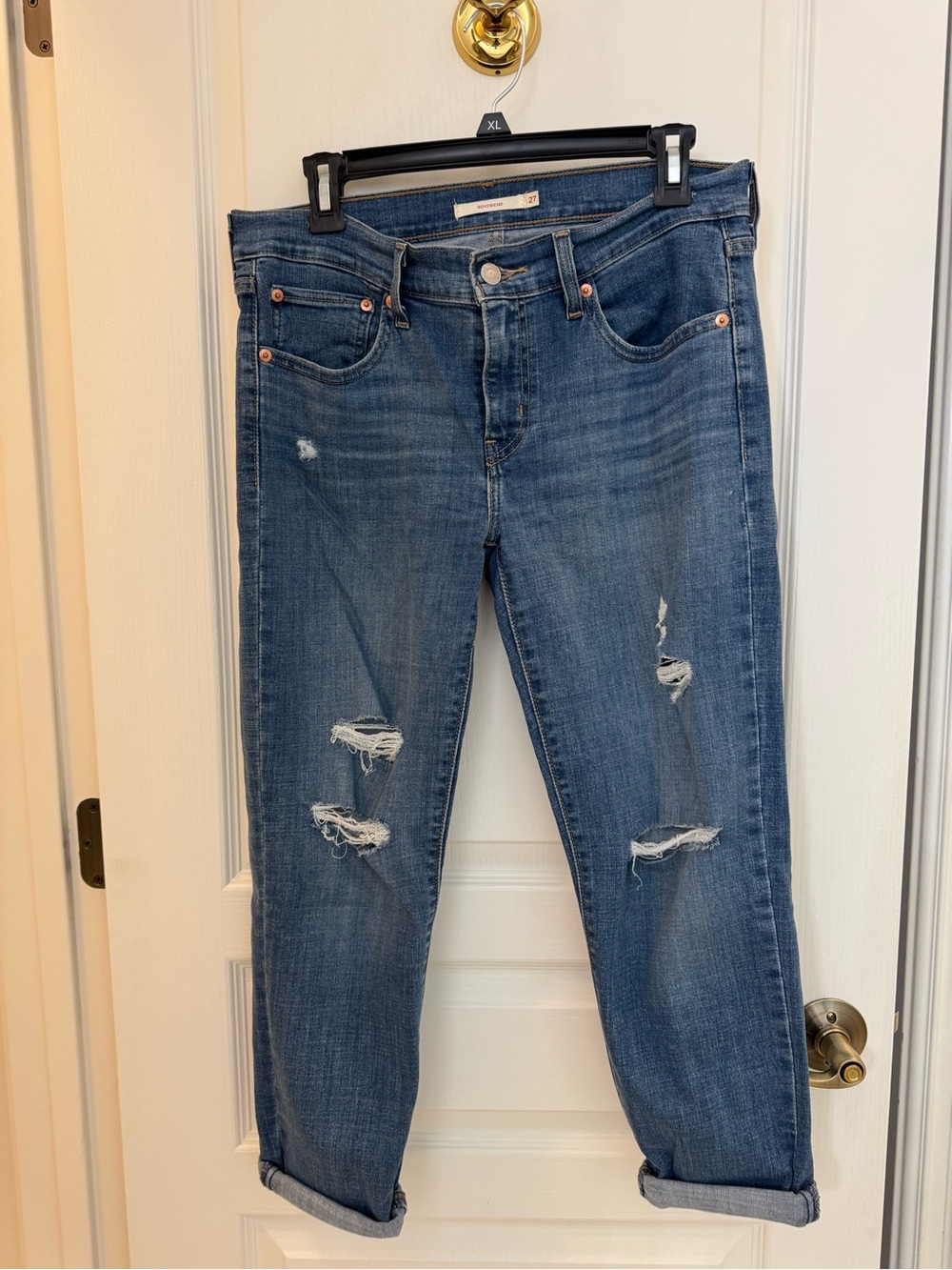 Levi's Medium Blue Distressed Boyfriend Jeans